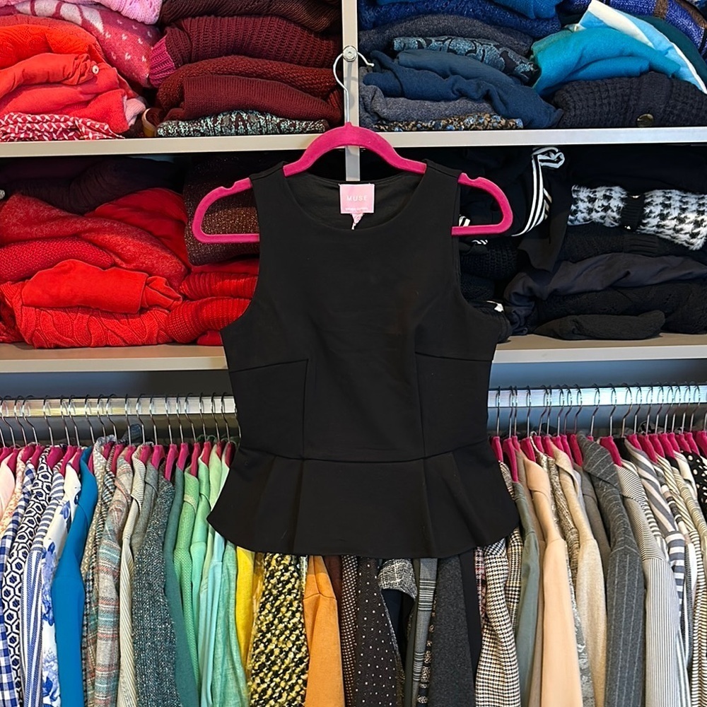 Muse black peplum sleeveless top size XS NWT